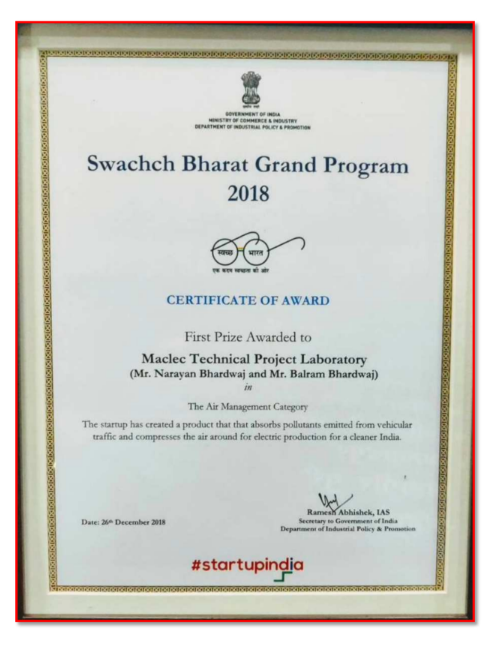 Swachh Bharat Grand Program 2018 Certificate