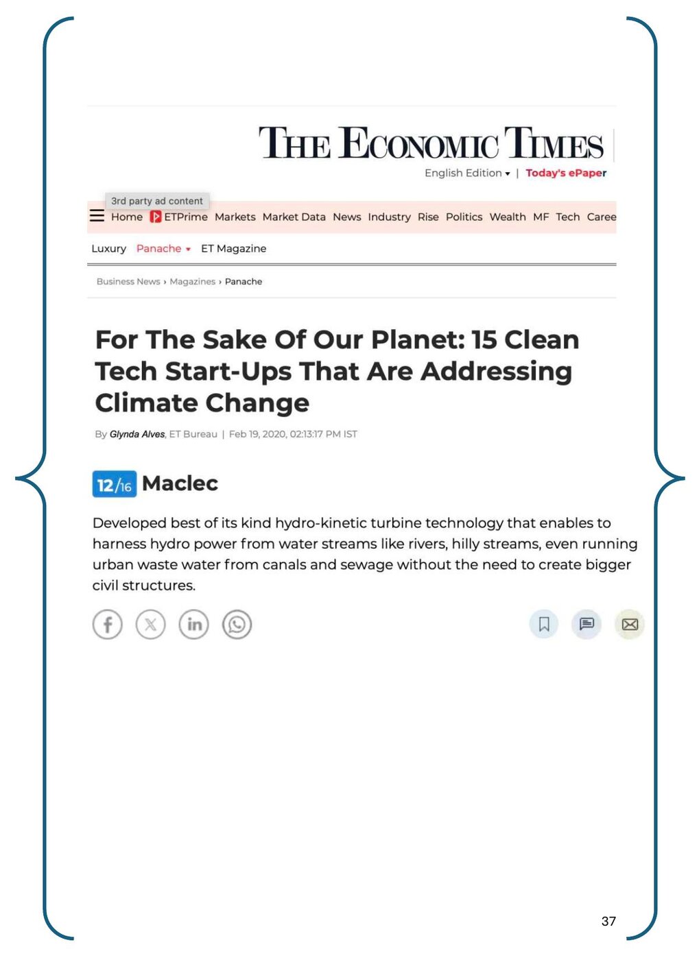 Economic Times feature on 15 Clean Tech Start-Ups