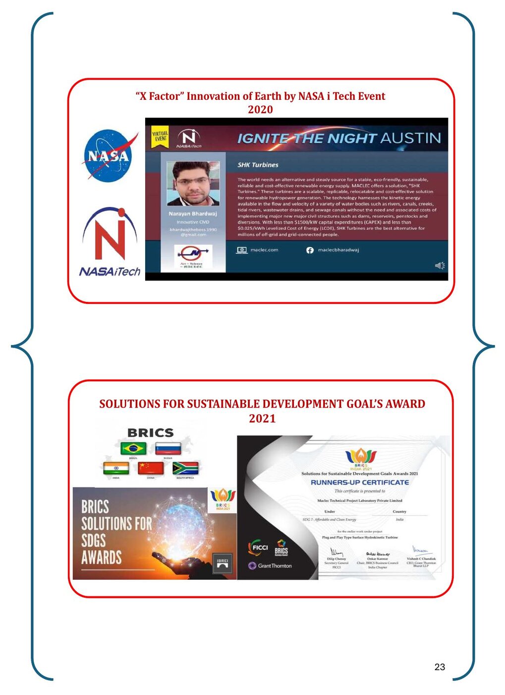 NASA iTech X Factor and BRICS SDG Award