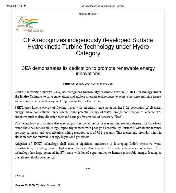 CEA Hydro & Small Hydro Policy Recognition